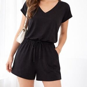 Lou & Grey Black Romper Medium Cinched Waist Minimal Casual